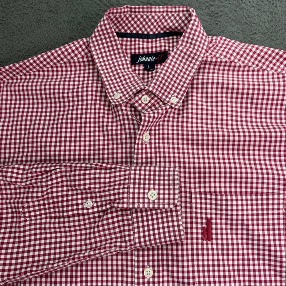 johnnie-O Red and White Gingham Button-Down Shirt